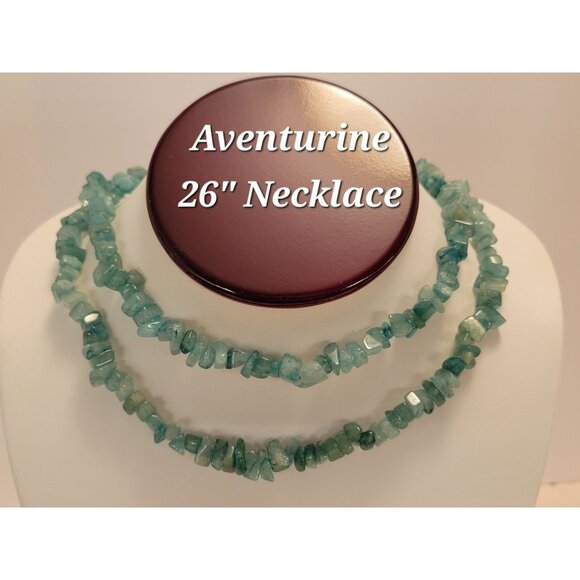 Natural Stone Aventurine 26" Green Beaded Chip Necklace Healing Jewelry - Picture 1 of 4